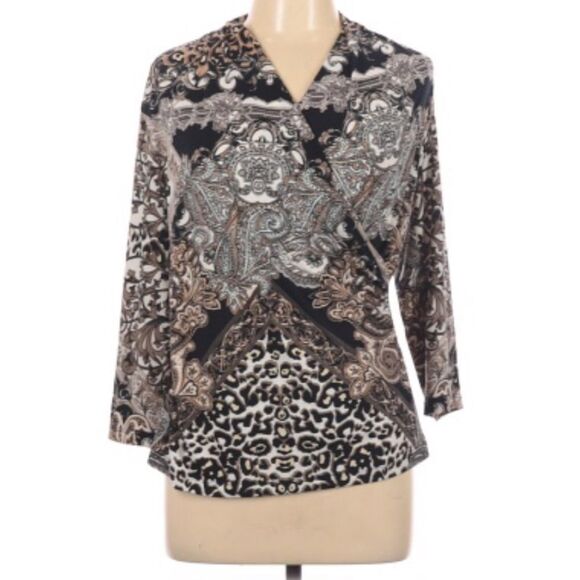 CHICO’S | Leopard Wrap Top 3/4 Sleeve Size 1 / M - Picture 1 of 10